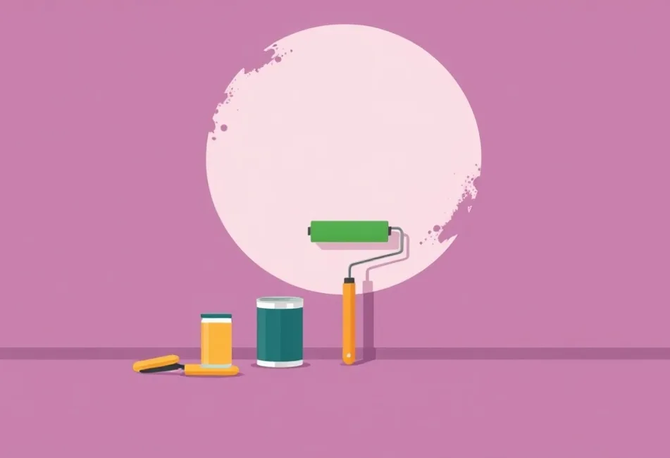 Outils de peinture disposés dans l'ordre des étapes du chantier